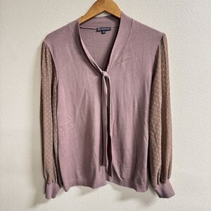 Adrianna Papell Mauve Knit Top XL Swiss Dot Sleeves.